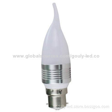 LED Candle Bulb with 3W High-power and 255lm Luminous Flux, Milky Cover